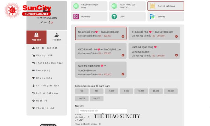 Nạp tiền Suncity qua mã ngân hàng