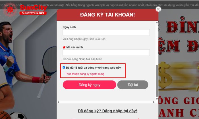 Người chơi sử dụng dịch vụ cá cược tại Suncity phải đủ 18 tuổi trở lên&nbsp;